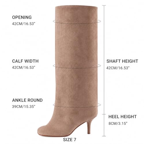 Image of DOBOYG Knee High Suede Boots for Women Wide Calf Square Toe Tall Boots | Stiletto High Heels Pull On Fashion Long Booties