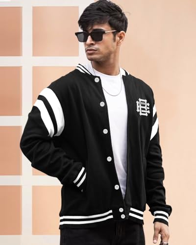 Image of EYEBOGLER Men's Henley Neck Full Sleeves Fleece Colorblocked Sweatshirt