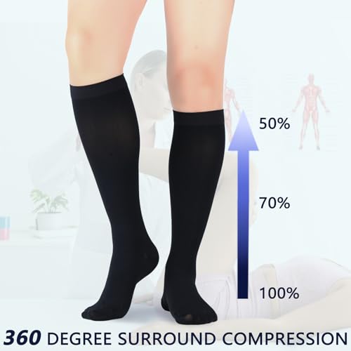 Image of Lin Performance Medical Compression Socks for Women and Men, 20-30 mmHg Closed Toe Knee High stockings, Leg Support for Daily & Travel Comfort (XXL,Black)