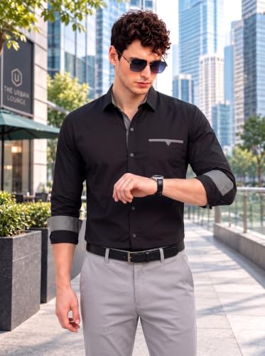 Image of Diverse Men's Cotton Shirt for Men | Regular Fit Full Sleeve Solid Casual Shirt with Spread Collar, Stylish Pocket Design, Standard Length | Formal Office Wear