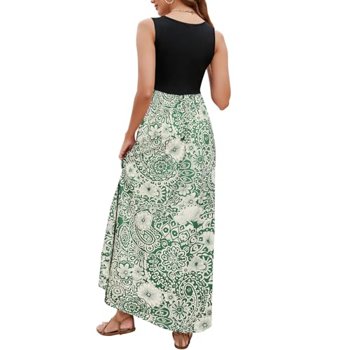 Image of Sherosa Women Boho Chevron Striped Floral Printed Summer Sleeveless Tank Long Maxi Party Dress