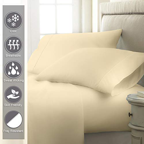 Pizuna 400 Thread Count Cotton Sheet Set Full Yellow, 100% Long Staple Cotton 4 PC Bed Sheets Set, Breathable Sateen Sheet Set fit Upto Deep Pocket fit Upto 15 inch (100% Cotton Full Sheet Set Yellow) - Thumbnail 2