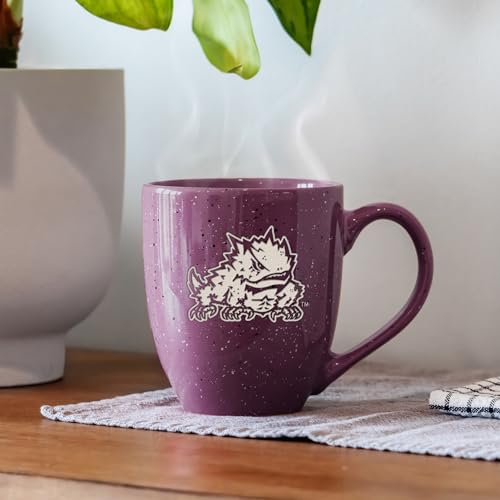 Image of Rico Industries NCAA TCU Horned Frogs Purple Personalized 16 oz Team Color Laser Engraved Speckled Ceramic Coffee Mug