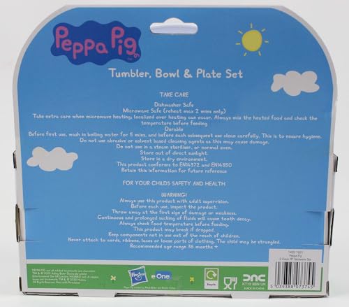 Peppa Pig Perfect Day Kids Tableware 3 Piece Reusable PP Plate, Bowl & Cup Children – Peppa, George Tumbler & Dinnerware Set for Mealtimes – for 24 Months & Up, Re-usable Plastic, Pink
