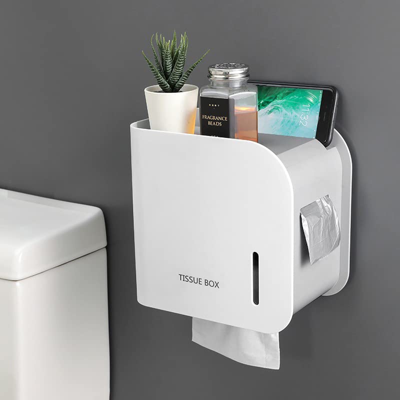 Tissue Box Wall Mounted Toilet Paper Holder Waterproof Double Layer Paper Tray Paper Tube Storage Box Bathroom Living Room Tray Tissue Box Home Decoration