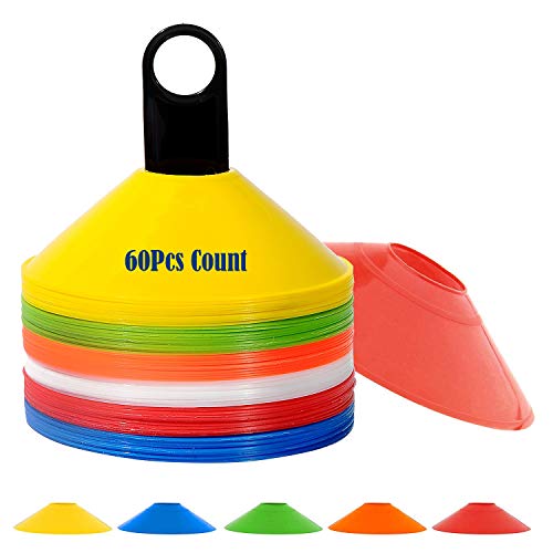 Wrzbest Set of 60 Training Marker Multi Color Soccer Cones Football Disc Cone with Plastic Holder - Perfect for Hockey,Roller Skating, Any Ball Game to Mark - Disc Mini Training Cones - Field Markers