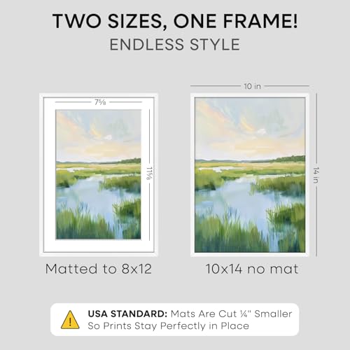 Image of Homeforia 10x14 Picture Frame White, High End Metal 10x14 Poster Frames with Mat for 8x12, 10 x 14 White Frame Matted to 8 x 12 inch Photo, 10by14 Thin Hanging Frames, Tempered Glass, Wall Kit, Set of 2
