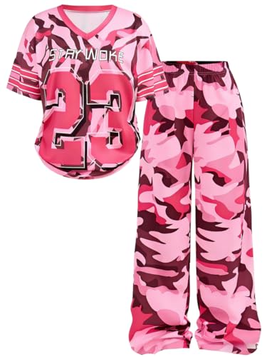 Image of Tween Girls Clothes Short Sleeve Graphic T-Shirt Top + Cargo Pants 2pcs Outfit Set, Size 7-15Years