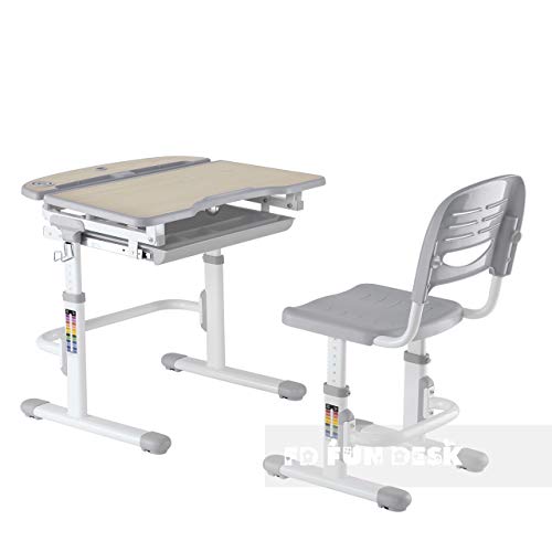 Preisvergleich Produktbild FD FUN DESK Sorriso Grey höhenverstellbarer Kinderschreibtisch neigungsverstellbarer Schülerschreibtisch mit Stuhl, Grau, 705 x 545 x 540-760 mm
