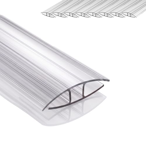 Relaxdays Perfil en H para planchas de Doble Puente (9 Unidades, Grosor de Placa de 4-6 mm, Resistente a los Rayos UV y a la Intemperie, 121 cm de Largo, policarbonato, Transparente)