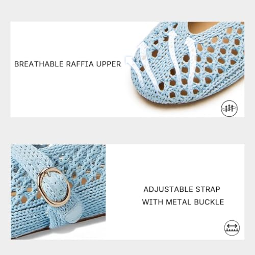 Image of Woven Ballet Flats Women Mesh Raffia Flats Round Toe Mary Janes Comfortable Ballerina Flat Shoes