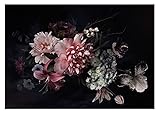 Wallarena Vlies Fototapete Blumen 3D Vintage Rosen Schwarz Dunkel Pfingstrose Schlafzimmer Wandtapete Tapete inklusiv Kleister UV-Beständig Montagefertig (Glatt Material, (368x254 cm) 4 Bahnen)