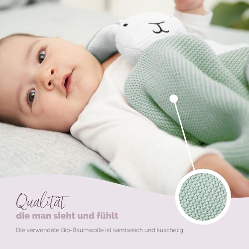Livella Kuscheltuch „Hase“ mit Söckchen - Reine Bio-Baumwolle – Premium Schmusetuch, Kuscheldecke, Schmusedecke, Strickdecke - Samtweich & atmungsaktiv - Oeko-TEX® Standard 100 und GOTS Zertifiziert