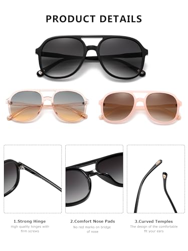 (3 Pack) Retro Aviator Sunglasses for Women Men Classic 70s Vintage Trendy Square Aviators3