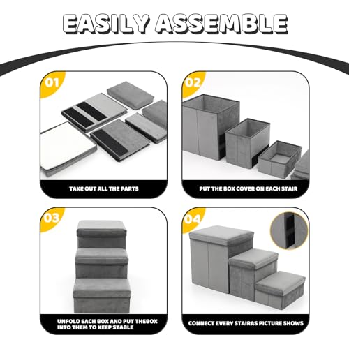 3 Stufen hundetreppe für kleine Hunde hundetreppe mit stauraum für Bett Sofa 40cm hoch katzentreppe für alte Katzen Schwamm haustiertreppe grau blau