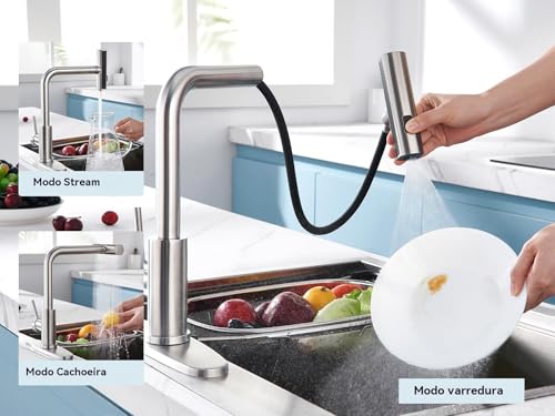 LucZeng Torneira de cozinha em cascata com pulverizador de puxar para baixo, Torneira de cozinha esc