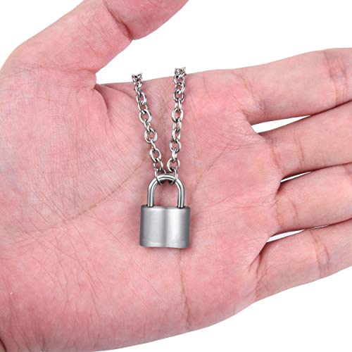 Wisdompro Lock-Shape Pendant Necklace, Stainless Steel Punk Lock Chain Necklace for Men and Women3