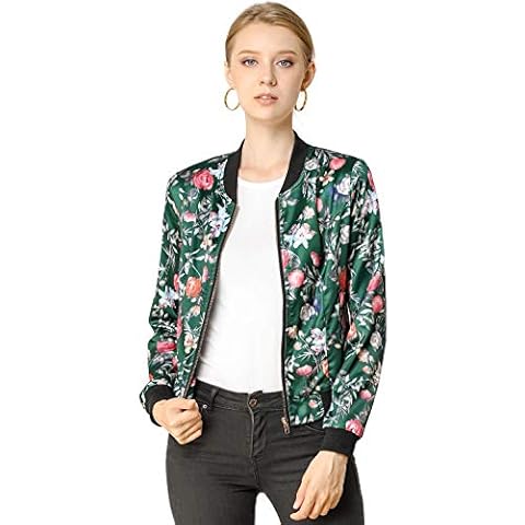 Allegra K Women's Floral Bomber Jacket Cover