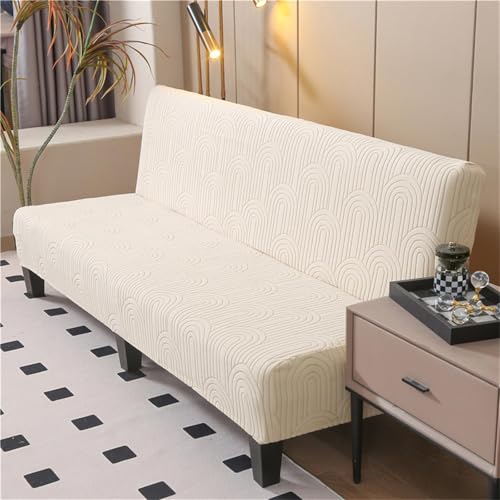 Suixtil Funda de sofá sin reposabrazos 1/2/3 plazas, Funda elástica Jacquard Gruesa, Cama Antideslizante, Ajustable(Beige,L(190-230cm))