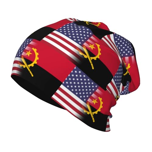 American Flag and Angolan Flag Kids Leisure Elastic Knitted Hat Junior Large Size Knit Cap Child Beanie Black