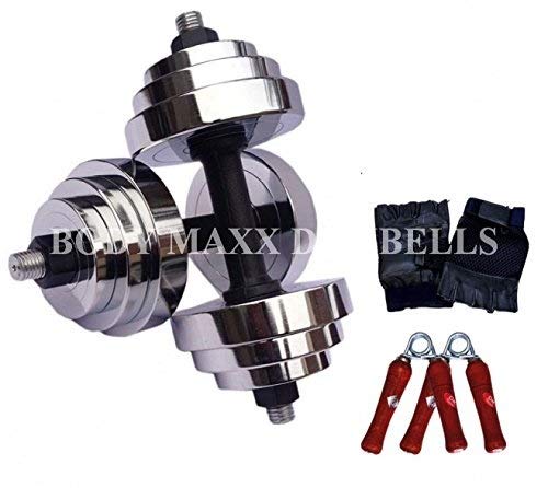 Body Maxx 54 Kg Adjustable Steel Chrome Plated Dumbells + Dumbells rods + Gloves + Rope, Home Gym Set-image-28