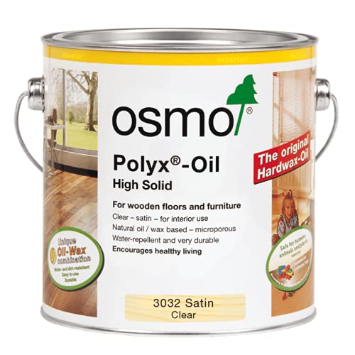 Osmo Polyx-Oil - Hard Wax Oil 3032 Clear Satin 2.5L - Durable Wood Oil for Floors & Furniture Water-Resistant Wood Treatment & Wood Finish