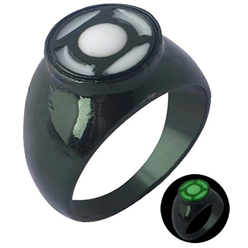 Green Lantern Glow-in-The-Dark Ring Titanium Stainless Steel Silver Ring Band - Superhero Cosplay Jewelry (10)