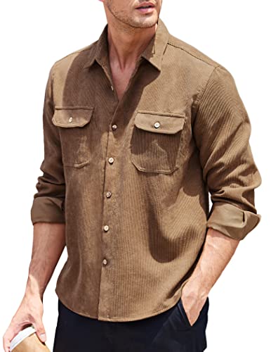 Image of COOFANDY Men's Corduroy Shirt Casual Button Down Shirt Jacket Lightweight Shacket
