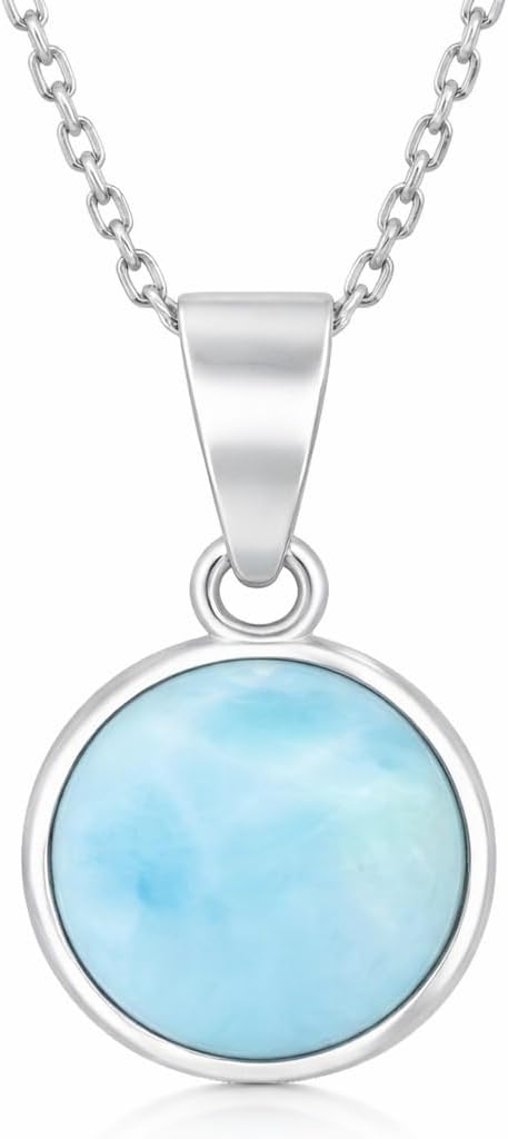 Beaux Bijoux Larimar Necklace for Women – Natural Larimar Pendant Necklace in 925 Sterling Silver – Caribbean Blue Gemstone - Unique Jewelry Gift