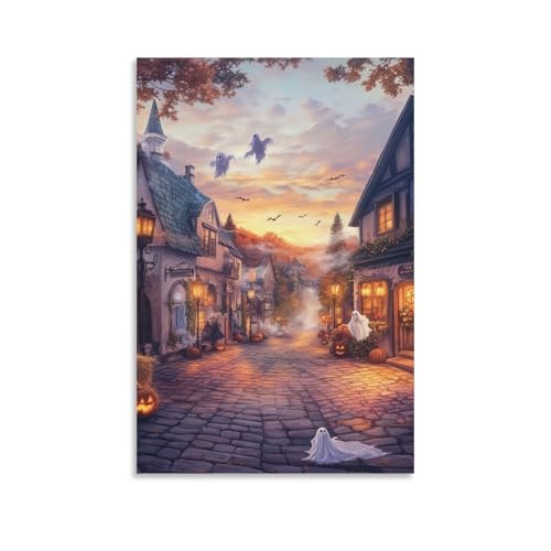 Peinture Village Halloween toile de décoration murale 50x75 cm