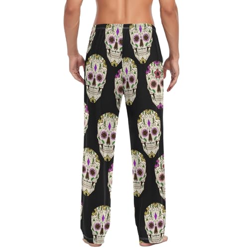 ALAZA Day of The Dead Halloween Sugar Skull Men's Straight-Fit Pajama Pants Sleep Lounge Pants Bottoms with Pockets2