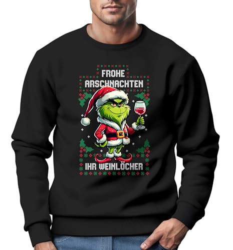 MoonWorks Sweatshirt Herren Anti-Weihnachten Grinch Weihnachtsmuffel Frohe Arschnachten Ihr Weinlöcher Ugly Xmas Sweater Schwarz M