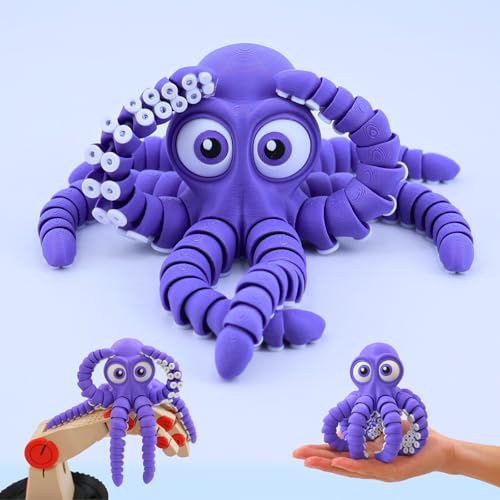 Image of 3D Printed Cute Octopus toys,Flexible Joint 3D Printed Animals(Purple) | boy toys age 6-8,Animal Figurine,Easter Basket Stuffers for Kids, 3D Printed toys, Classroom Prizes Supplies