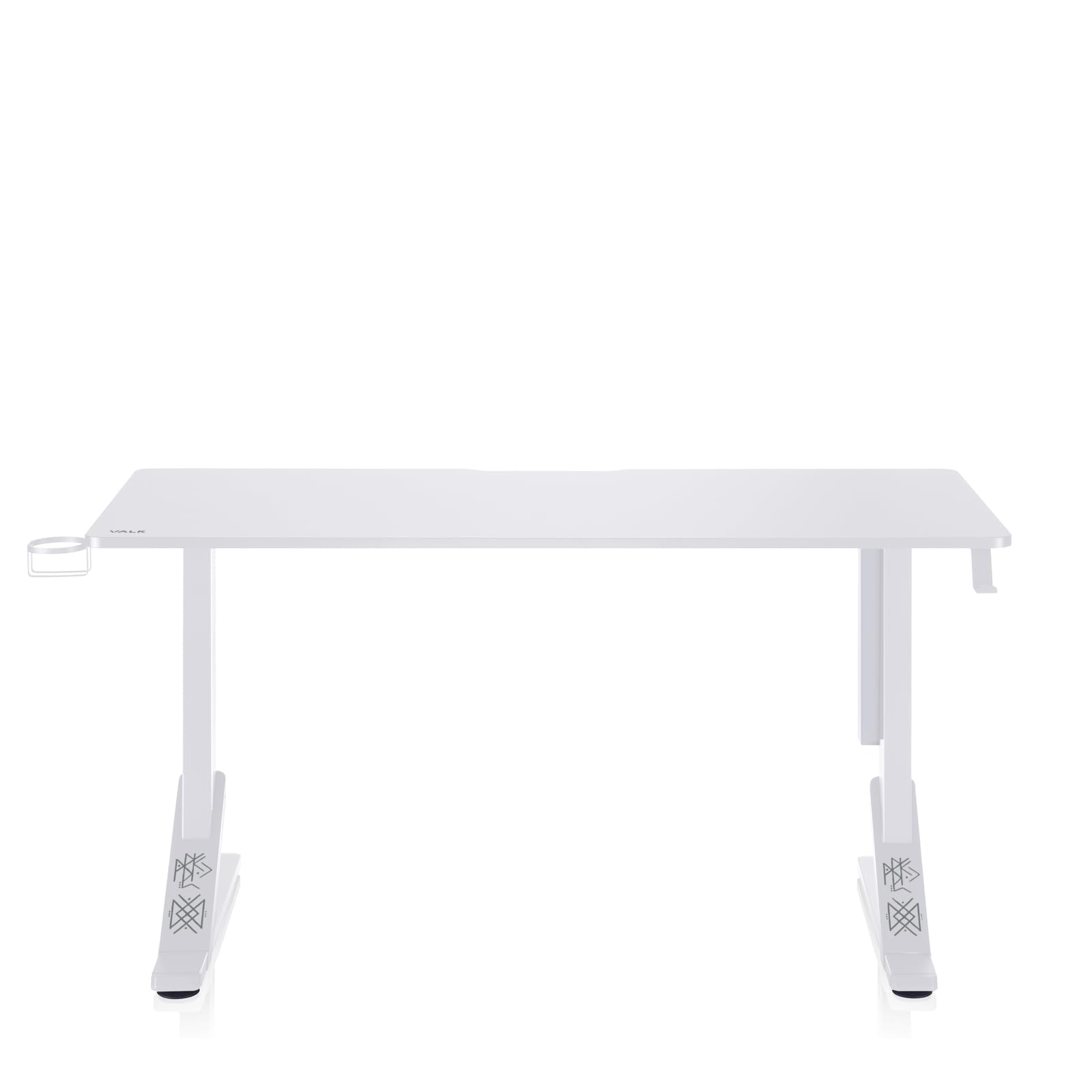 VALK Skuld - Mesa Gaming 136x60cm, Altura Regulable, Gestión de Cables, Mesa Escritorio Solida y Elegante, hasta 100kg, Accesorios para Vasos y Auriculares, Creada en España (Blanca)