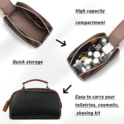 Telena Travel Toiletry Bag Makeup Cosmetic Bags For Women Waterproof Pu Leather Toiletry Organizer Portable Large Capacity Black With Brown #TOP4