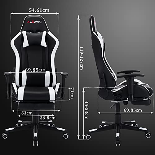 ALEAVIC-Silla-Gamer-Silla-Gaming-de-Respaldo-Alto-Silla-Ergonomica-de-Oficina-con-Reposapies-RetractilBlanco