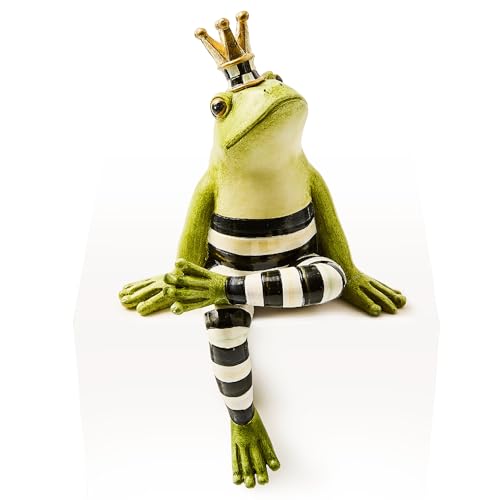 MACKENZIE-CHILDS Resin Ledge Sitter, Cute Frog Figurine for Home and Shelf Decor, Fergal The Frog