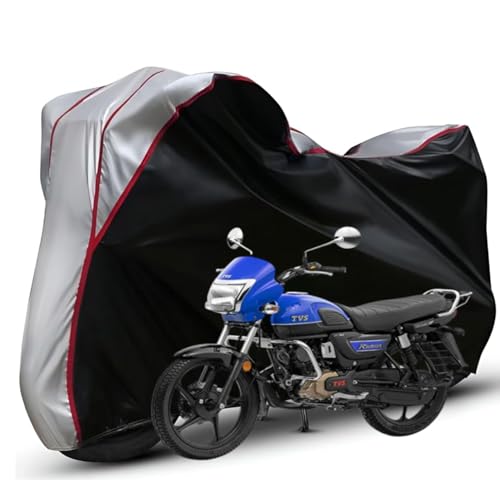 Image of Waterproof Bike Body Cover Compatible with Tvs Redon Dustproof Scratchproof - Motorcycle Cover for Two Wheeler, Outdoor Full Cover with UV, Duty, Rain Protection (Black Top Silver) R1