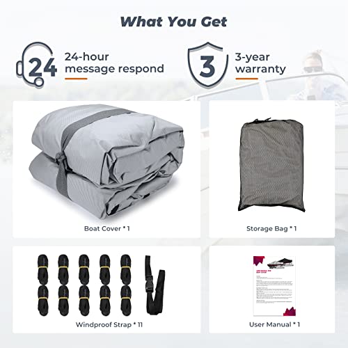 Rvmasking 1200D 100% Waterproof Trailerable Boat Cover Fits Bass Boat, V-Hull, Runabout, Fish&Ski, Tri-Hull, Heavy Duty Marine Grade Boat Cover Length: 17’-19', Beam Width Up To 96” #TOP7