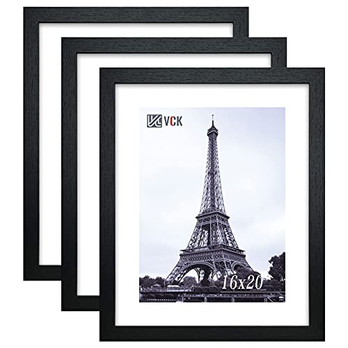 VCK 16x20 Frames 3 Pack, Black Solid Wood 16 x 20 Picture Frame, Wall Mounting Horizontal & Vertical Display by VCK - Used condition - US$47.06