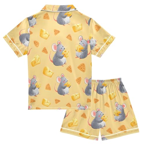 Funny Mouse Cheese Pajamas Set Soft Satin Pjs Sets 2 Piece Short Sleeve Sleepwear Casual Loungewear2