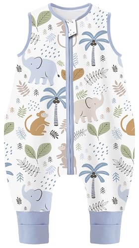Image of Chilsuessy Toddler Sleep Sack with Feet 4-5 T, 1.0 TOG Cotton Baby Wearable Blanket with Legs, Sleep Bag Walker with 2-Way Zipper, Blue Animals