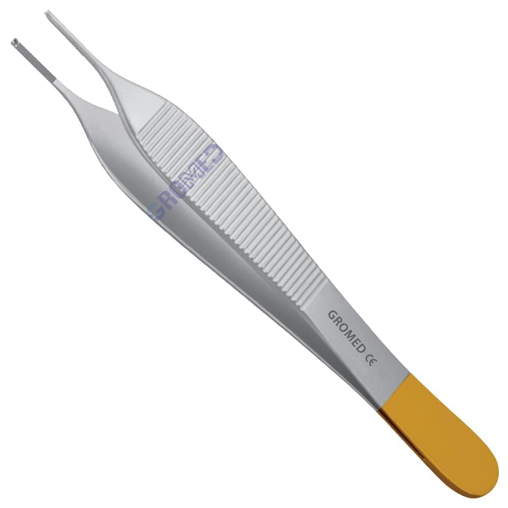 Gromed TC Tissue Dissecting Adson Forceps - Tooth/Kocher (1x2 Teeth) 4.5"/11.5cm, (Golden Handle - Tungsten Carbide Inserts on Jaw) - Stainless Steel TC Tip Surgical Instrument (B0D4QX4LS9) Amazon Price History, Amazon Price Tracker