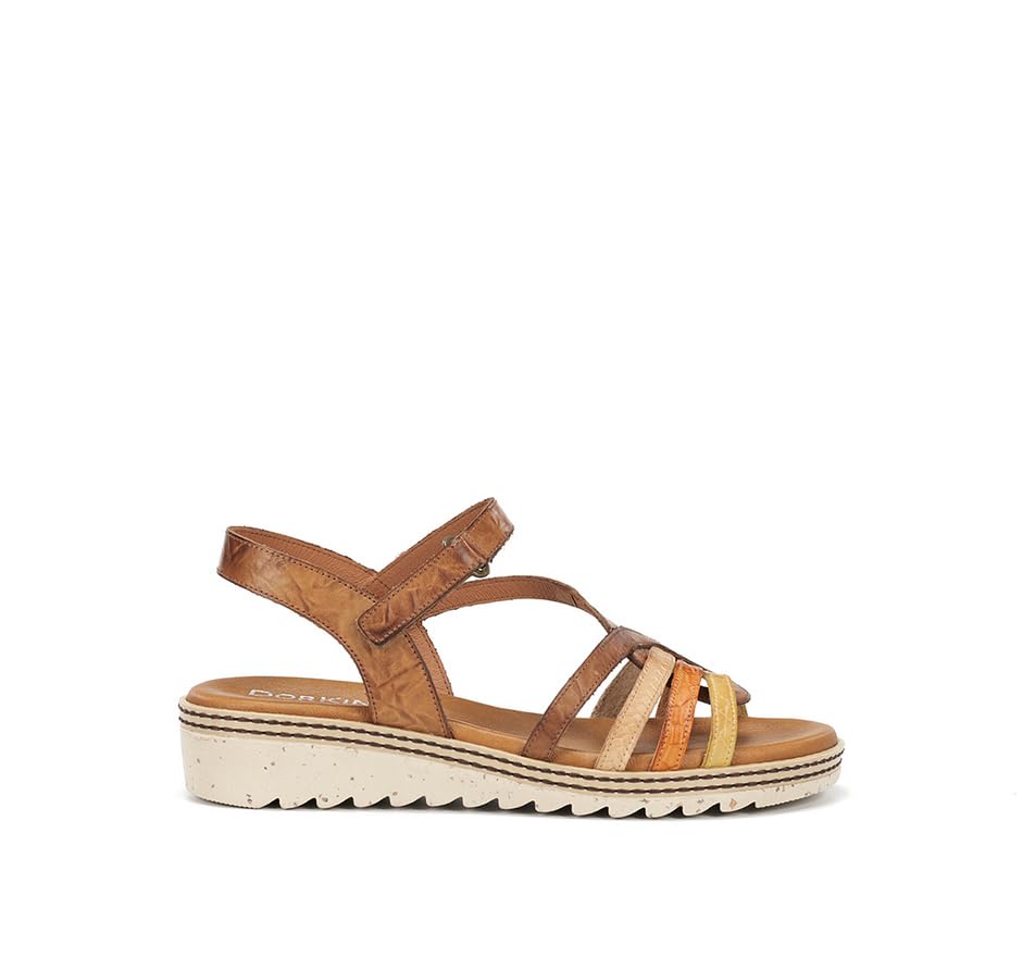Fluchos Dorking by D9113 Camel – Sandalias cómodas para mujer con cuña ligera | Piel suave, cierre ajustable y suela flexible