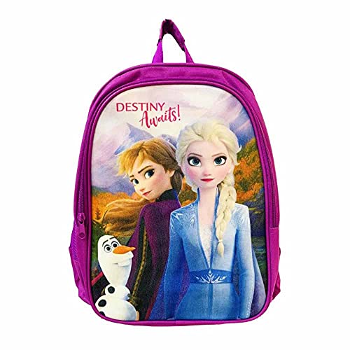 Sac à dos d'école pour fille La Reine des Neiges Violet 40 cm Anna Esa et Olaf deux poches.