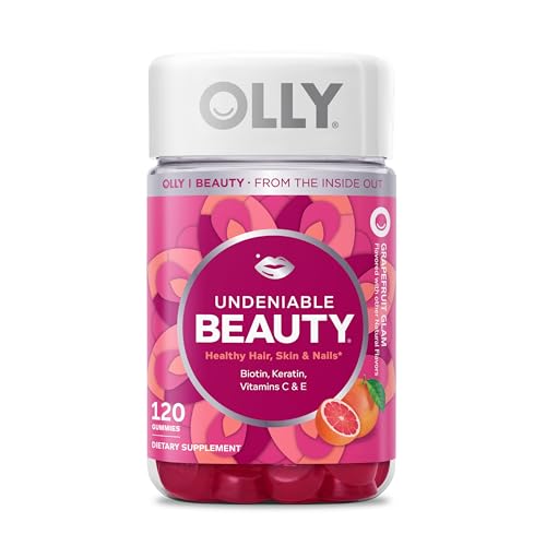 OLLY Undeniable Beauty Gummy, for Healthy Hair, Skin & Nails,* Biotin, Vitamins C & E, Keratin, Chewable Supplement, Grapefruit Flavored, 60 Day Supply - 120 Count
