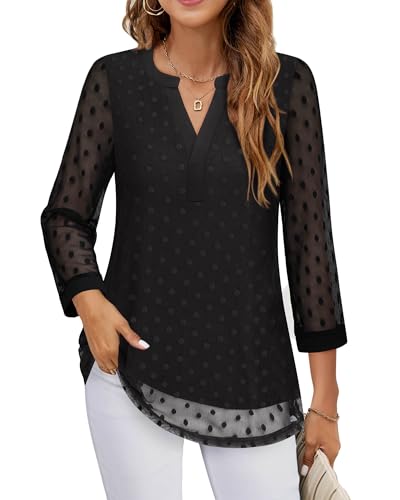Image of Timeson Women's Short Sleeve V Neck Blouses Shirts Floral Double Layers Mesh Tunics Tops