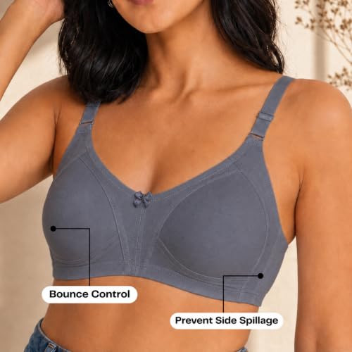 Image of INKURV Seamless Bra for Women Full Coverage | Cotton Hosiery T-Shirt Brassiere - Non Padded Wireless Lift for Everyday Wear| Moulded Cups for Chest Lifting- SAGE