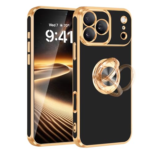 Coque iPhone 17 Pro antichoc Fingic fine dotée d'un anneau de support et dos magnétique noir