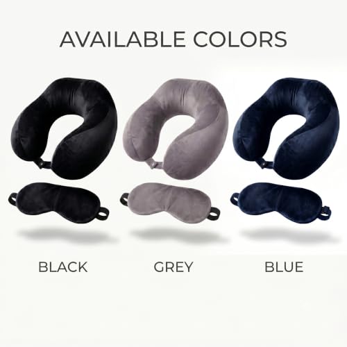 Image of Premium Fiber Filled Neck Pillow, Aeroplane Travel Pillow Neck Adjustable 360 Degree Support Headrest Neck Support Comfortable Pillow with Eye Mask (Black)
